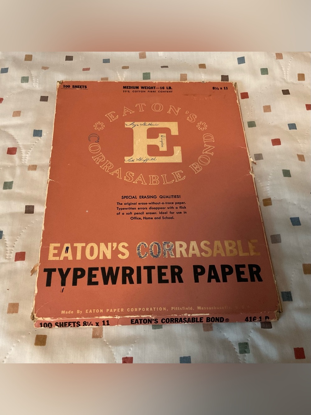Vintage Eaton's Corrasable Typewriter Paper Box with Carbon Paper